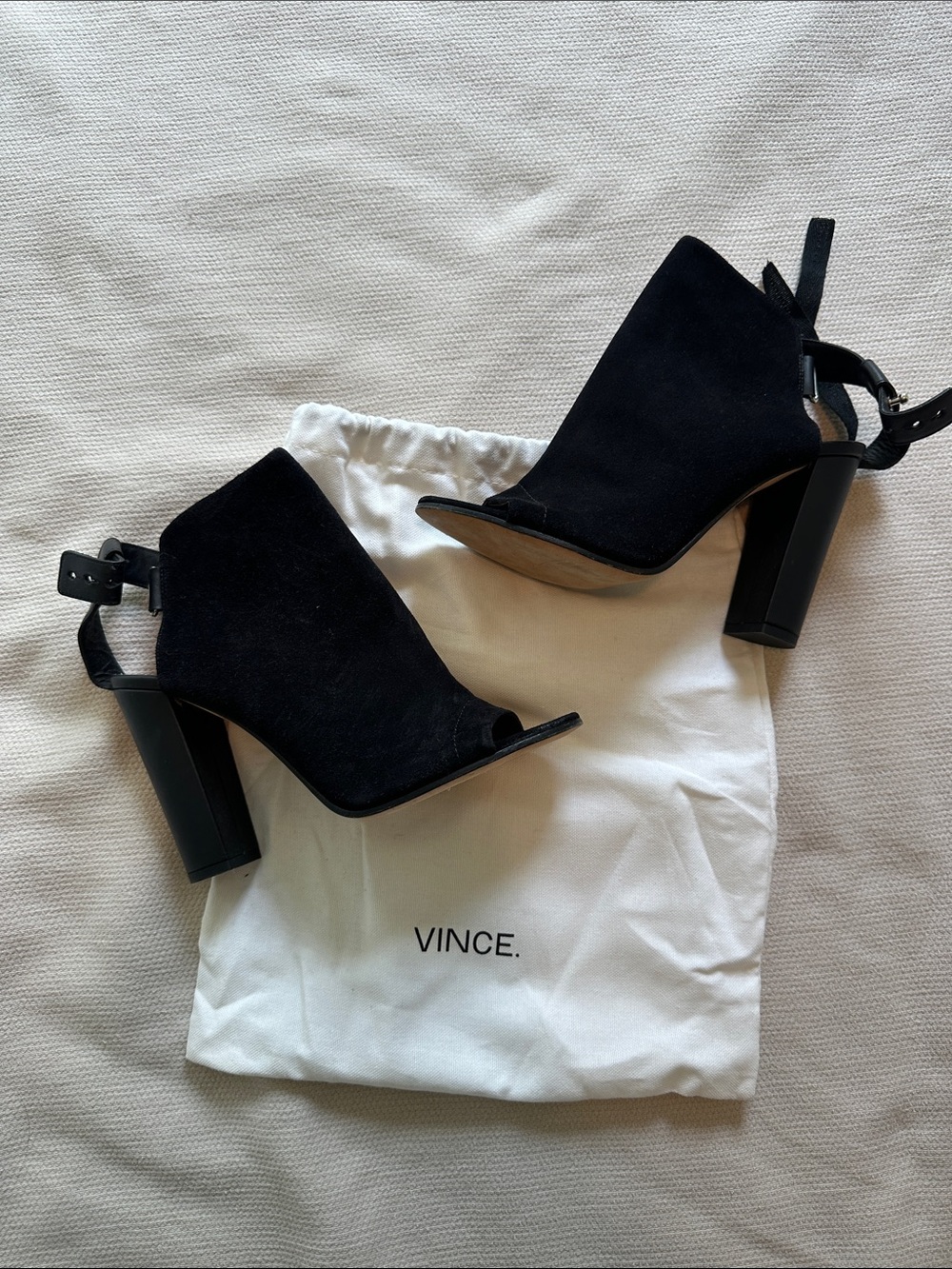 Vince Black Suede Open-Toe Block Heel Sandals